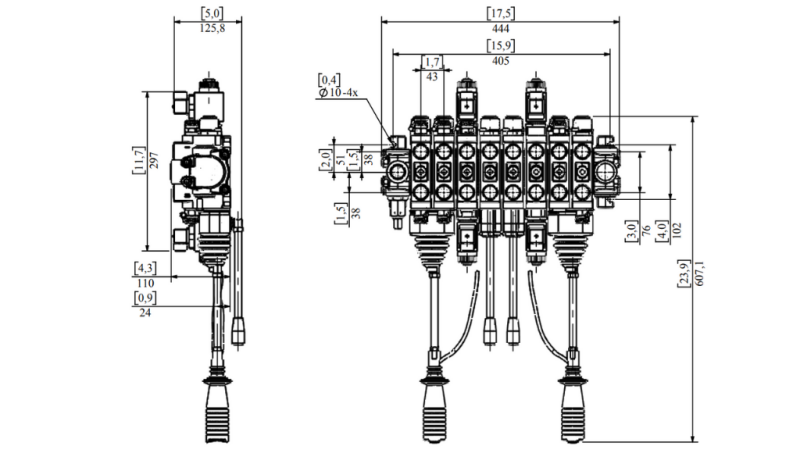 HYDRAULIC VALVE HIAB 8XPC70 + 2X JOYSTICK - ELECTRIC CONTROL 12V