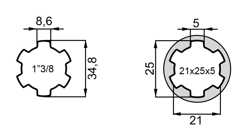 P.T.O. ADAPTÉR 13/8 21x25x5 - 6 ZUBŮ