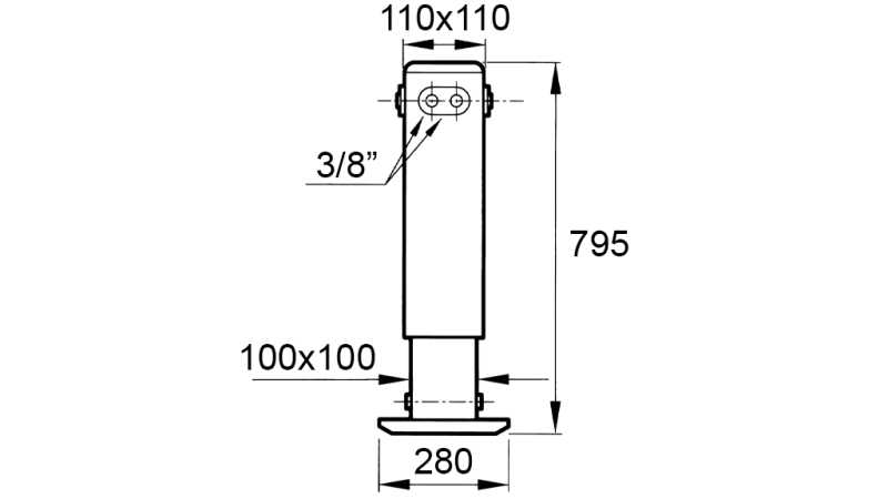 DUBBELVERKANDE HYDRAULISKT STÖDBEN (110x110x795 mm) - SLAG 500 mm - 5.200 kg