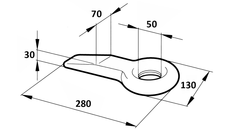 FIXERAD DRAGKROK FI50 70X30 L280 - 14000KG/2000KG