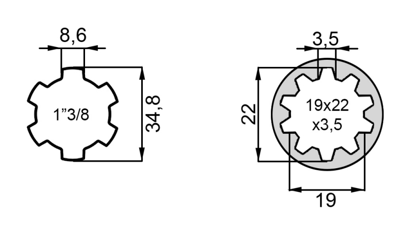 ZAPFWELLEN ANSATZ 13/8 19x22x3,5 10 ZÄHNE