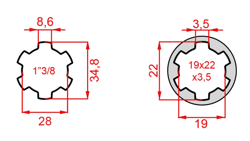 KARDANSKI ADAPTER OD 19x22x3,5 (10 ZUBA) NA 1-3/8 (120 mm)