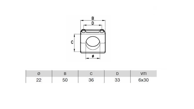 SOPORTE DE TUBO FI 22 - dimensiones