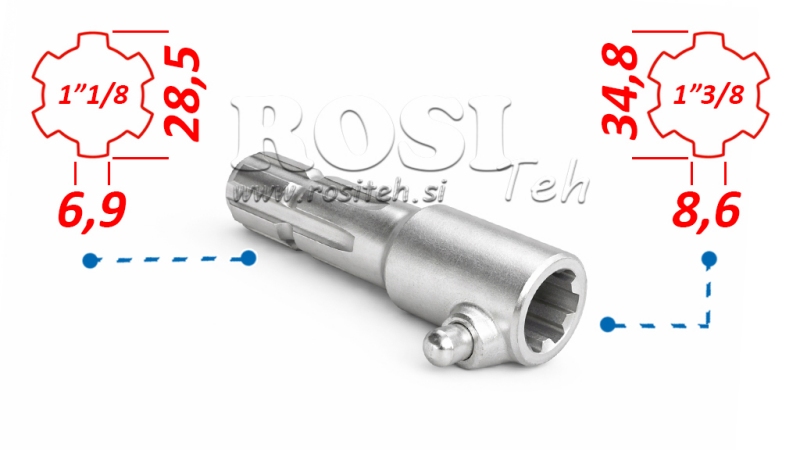 P.T.O. ADAPTÉR S KOLÍKEM z 1”3/8 na 1”1/8