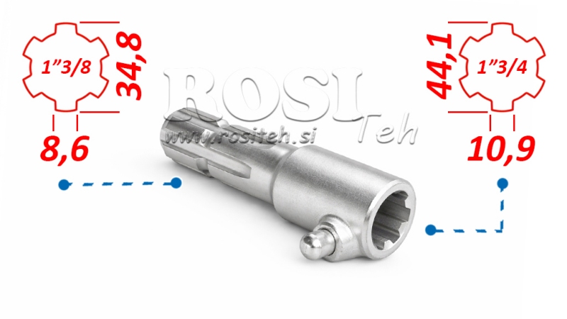 P.T.O. ADAPTER WITH PIN from 1”3/4 to 1”3/8