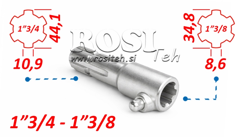 P.T.O. ADAPTER WITH PIN from 1”3/8 to 1”3/4