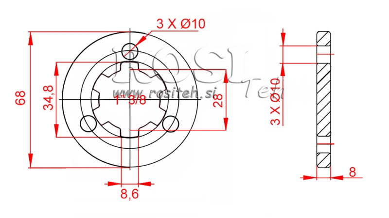 KARDANSKI ADAPTER S PRIRUBNICOM 3 RUPE I KLINOM 1-3/8 (80 mm)