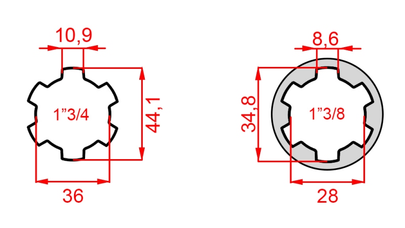 ZAPFWELLENADAPTER MIT BOLZEN VON 1-3/8 AUF 1-3/4 (165 mm)
