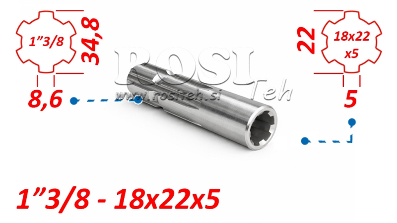 KARDĀNA ADAPTERIS NO 18x22x5 (6 RIEVAS) UZ 1-3/8 (120 mm)