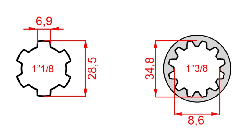 KARDANO ADAPTERIS IŠ 1-3/8 Į 1-1/8 (140 mm)