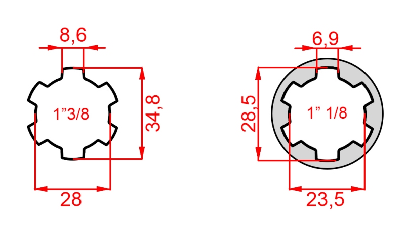 KARDANSKI NASTAVEK iz 1-1/8 na 1-3/8 (140 mm)