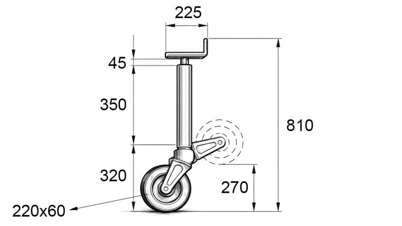GÄNGAT STÖDBEN MED HJUL (HÖJD 810 mm - SLAG 240 mm) - 700 kg