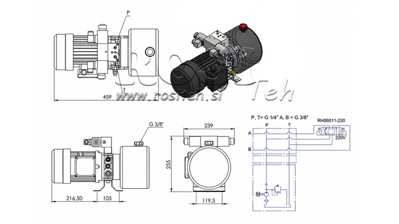 MINI HIDRAVLIČNI AGREGAT 380V AC (0,75 kW) - 3,7 cc - 5,2 lit/min - tank 4 lit