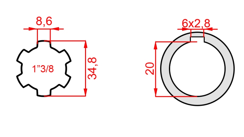 KARDANO ADAPTERIS 1-3/8 - SKYLĖ fi 20 mm (145 mm)