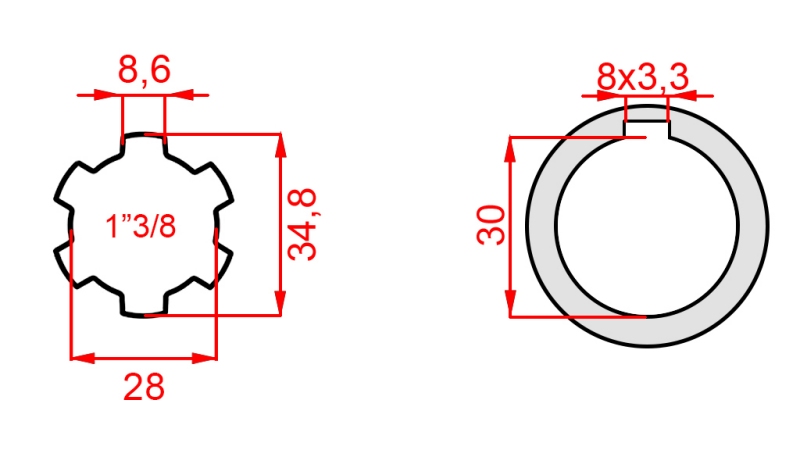 KARDANO ADAPTERIS 1-3/8 - SKYLĖ fi 30 mm (145 mm)