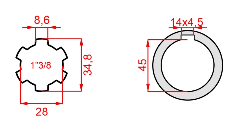 KARDANSKI NASTAVEK 1-3/8 - LUKNJA fi 45 mm (180 mm)