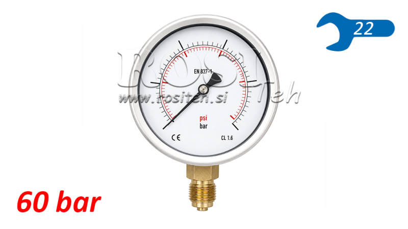 MANOMETER DN100 VERTIKAL 0 - 60 BAR - 1/2