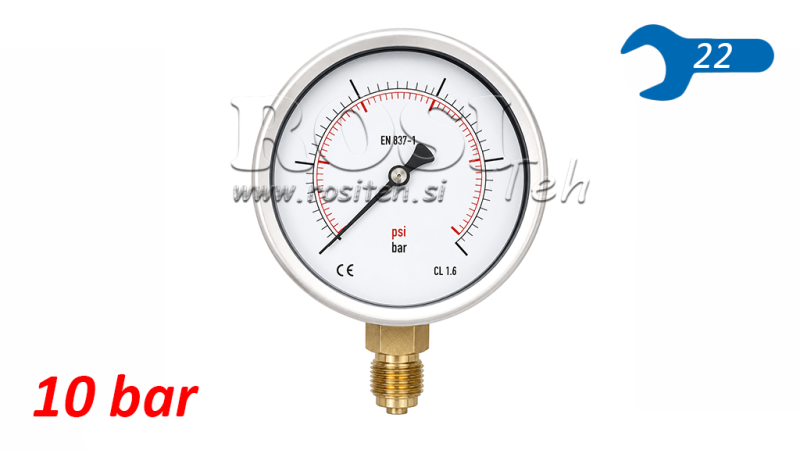 MANOMETER DN100 VERTIKAL 0 - 10 BAR - 1/2