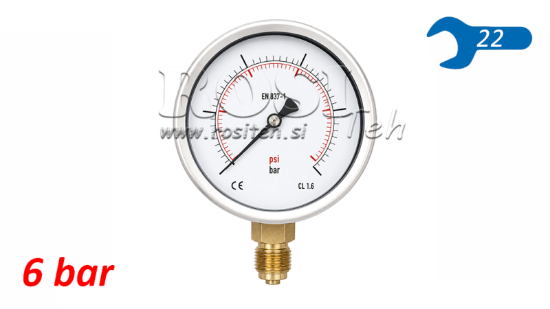 MANOMETER DN100 VERTIKAL 0 - 6 BAR - 1/2