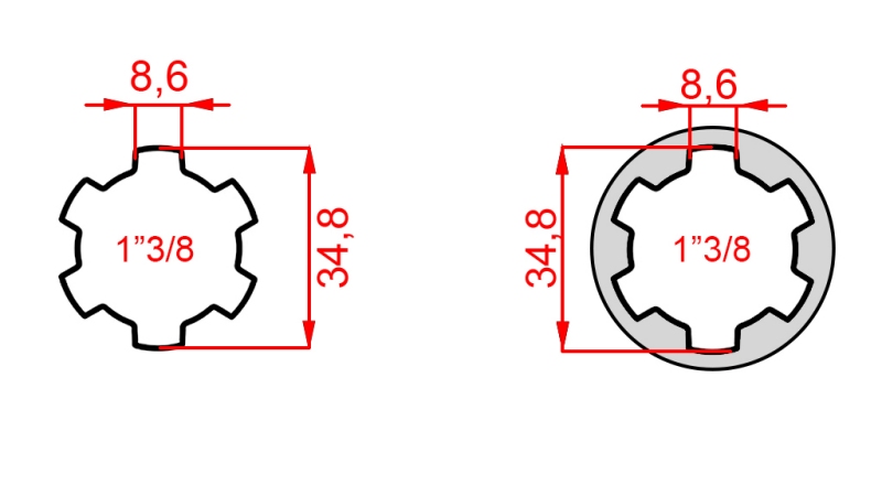 KARDĀNA ADAPTERIS NO 1-3/8 UZ 1-3/8 (150 mm)