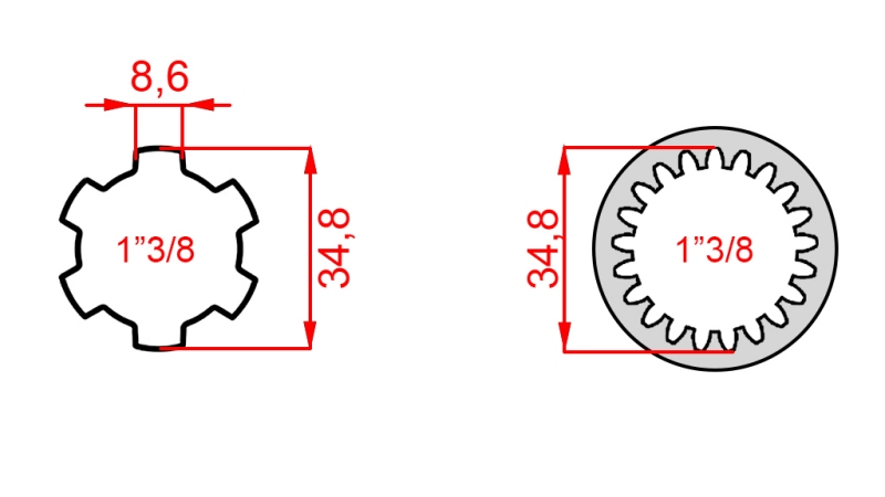 KARDĀNA ADAPTERIS NO 1-3/8 (21 RIEVA) UZ 1-3/8 (150 mm)