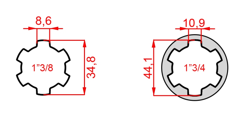 KARDĀNA ADAPTERIS NO 1-3/4 UZ 1-3/8 (165 mm)