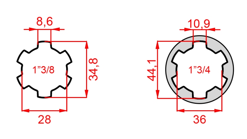 ZAPFWELLENADAPTER VON 1-3/4 AUF 1-3/8 (165 mm)