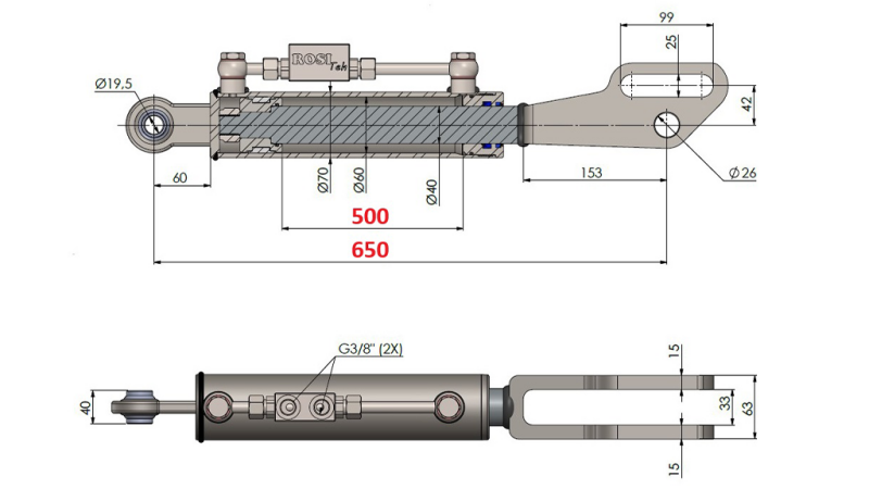 2TON. HYDRAULISK LUTNINGSREGLERARE MED LEDLAGER 60/40-150 (500MM-650MM)
