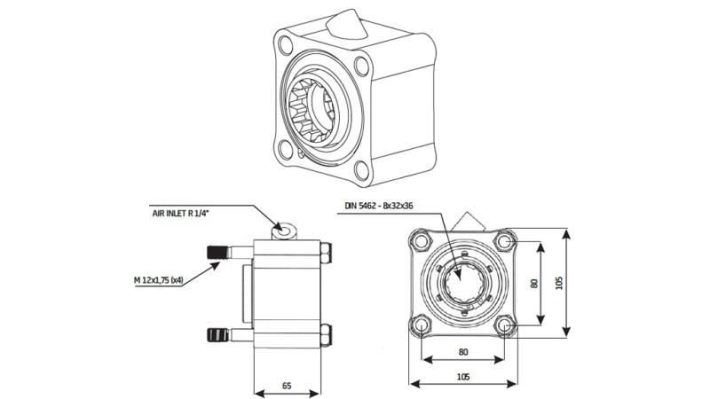 Dimensioner HYDRAULISK PUMP DRIVNING - ZF1 ALUMINIUM