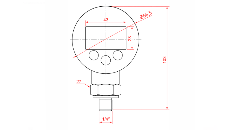 DIGITAL MANOMETER DN63 VERTIKAL 0 - 600 BAR - 1/4