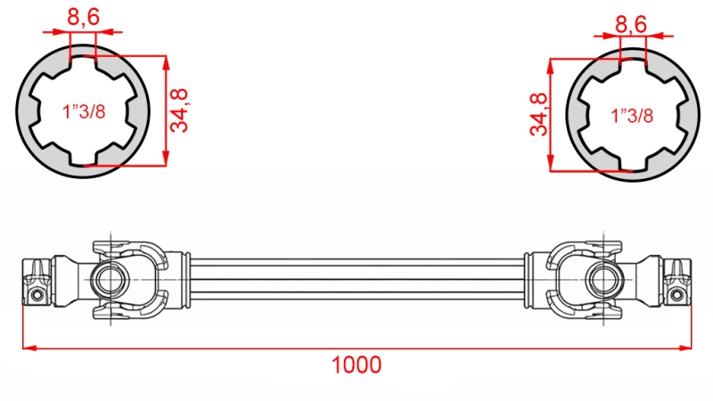 CE-CERTIFIERAD KARDANAXEL PROFI LINE KAT.6 LANGD 1000mm