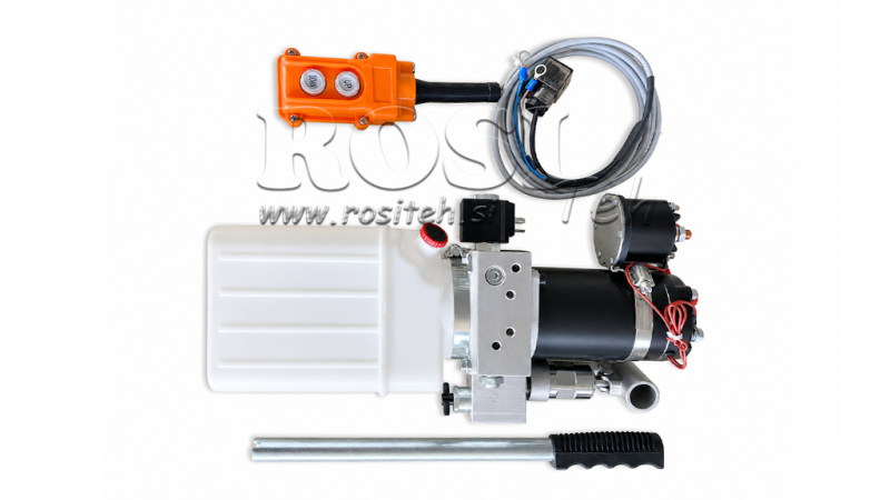 MINI HIDRAVLIČNI AGREGAT 12V DC - 0,8kW = 0,5cc - 1,5 lit - enosmerni sklop (PVC) z ročno črpalko