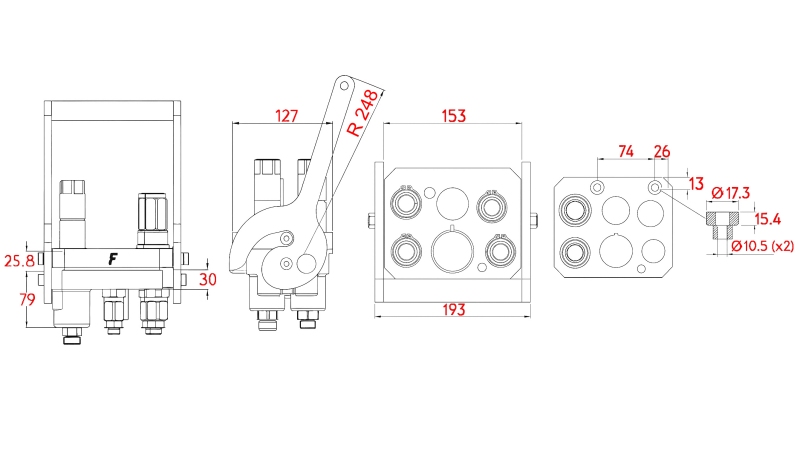MULTI-FASTER KOPPLING 3PLV 5VÄGS BSP 3×3/8 2×9/16 FAST DEL