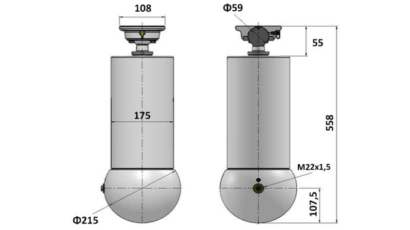 TELESKOPCYLINDER - MEILLER KIPPER - 5 STEG 175 mm 15 ton - SLAGLÄNGD 1650 mm