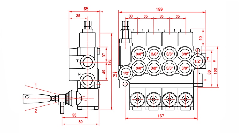 HYDRAULISK MANUELL VENTIL – 4-SEKTIONS RIKTNINGSVENTIL 4xR40 ECO