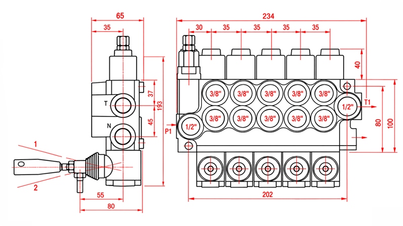 HYDRAULISK MANUELL VENTIL – 5-SEKTIONS RIKTNINGSVENTIL 5xR40 ECO