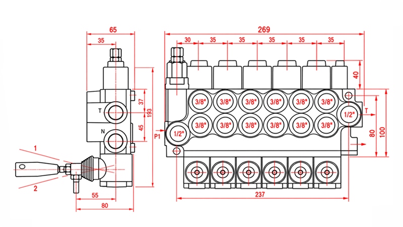 HYDRAULISK MANUELL VENTIL – 6-SEKTIONS RIKTNINGSVENTIL 6xR40 ECO