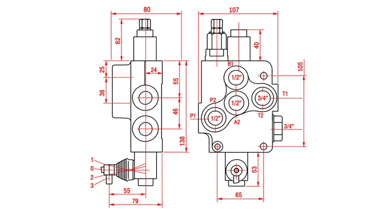HYDRAULISK MANUELL VENTIL – 1-SEKTIONS RIKTNINGSVENTIL 1xR80 ECO