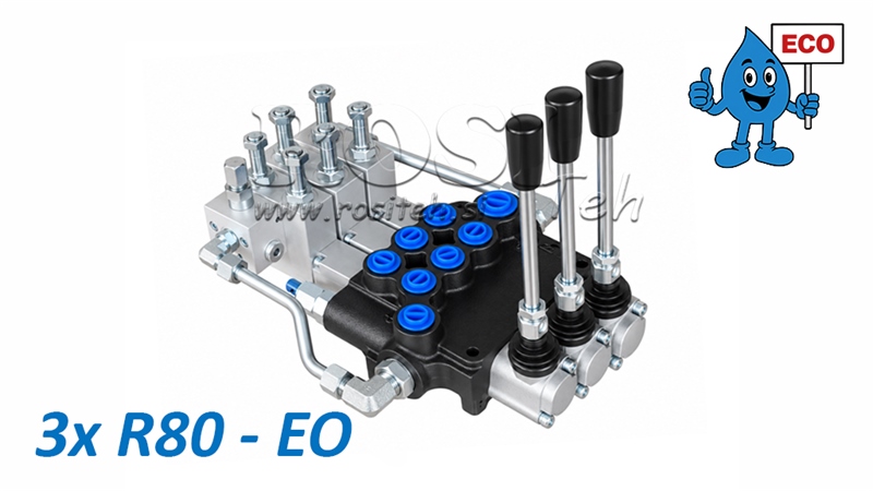 HYDRAULISK ELEKTRO-MANUELL VENTIL (UTAN SPOLAR) – 3-SEKTIONS RIKTNINGSVENTIL 3xR80-EO ECO