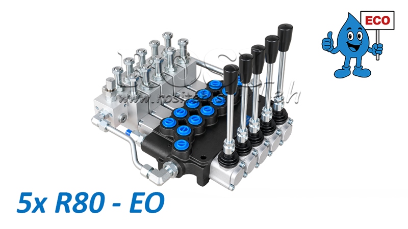 HYDRAULISK ELEKTRO-MANUELL VENTIL (UTAN SPOLAR) – 5-SEKTIONS RIKTNINGSVENTIL 5xR80-EO ECO