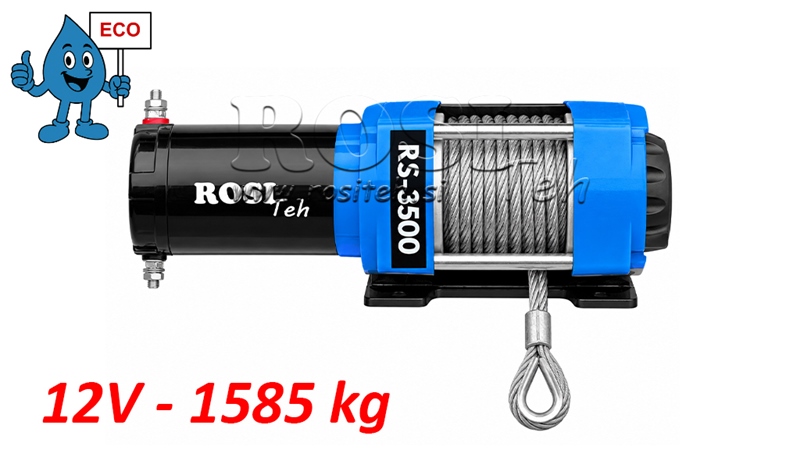 12 V ELEKTRISK VINSCH RS-3500 - 1585 KG - STÅLVAJER - ECO