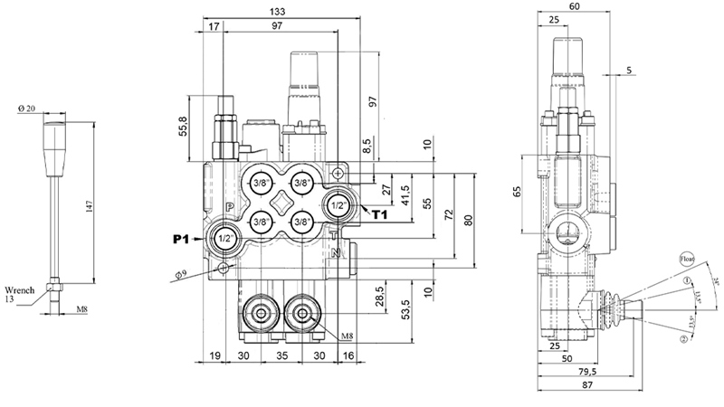 MANUELL HYDRAULISK VENTIL MONOBLOCK 2xZ50 + FLYTLÄGE