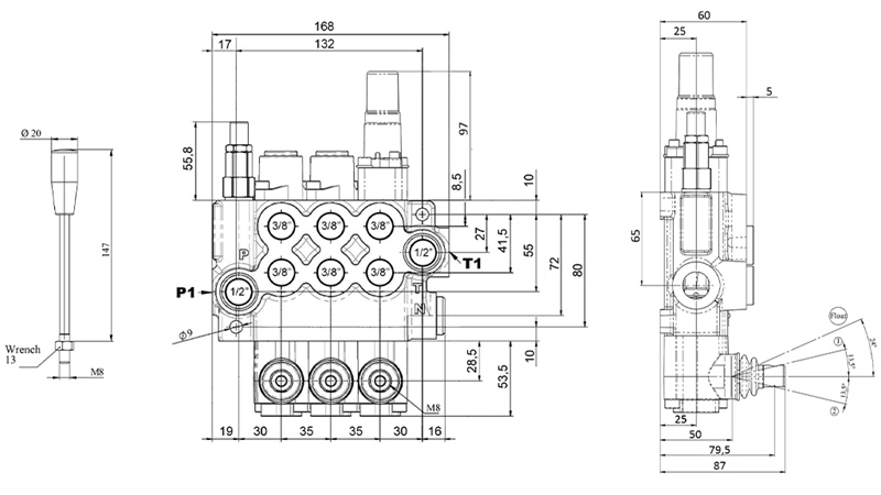 MANUELL HYDRAULISK VENTIL MONOBLOCK 3xZ50 + FLYTLÄGE