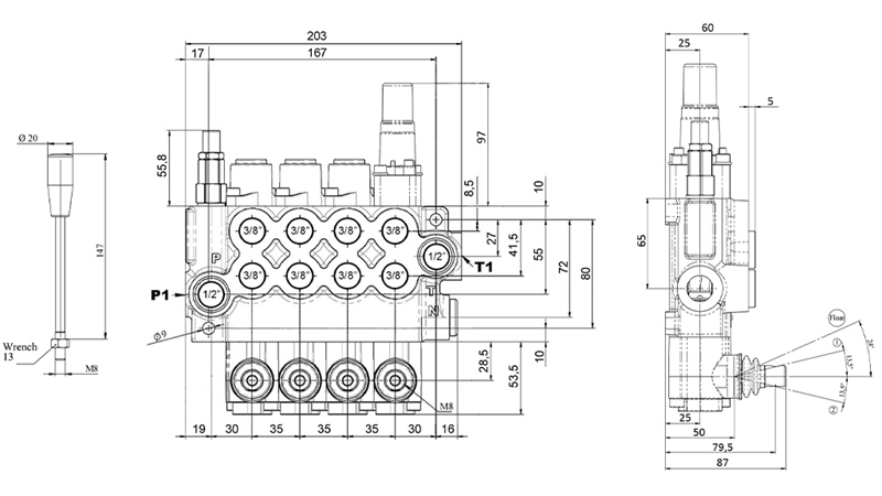 MANUELL HYDRAULISK VENTIL MONOBLOCK 4xZ50 + FLYTLÄGE