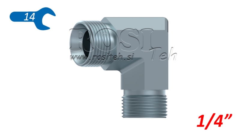 HYDRAULICKÝ LOM 90° BSP KRÁTKÝ MUŽ-MUŽ 1/4