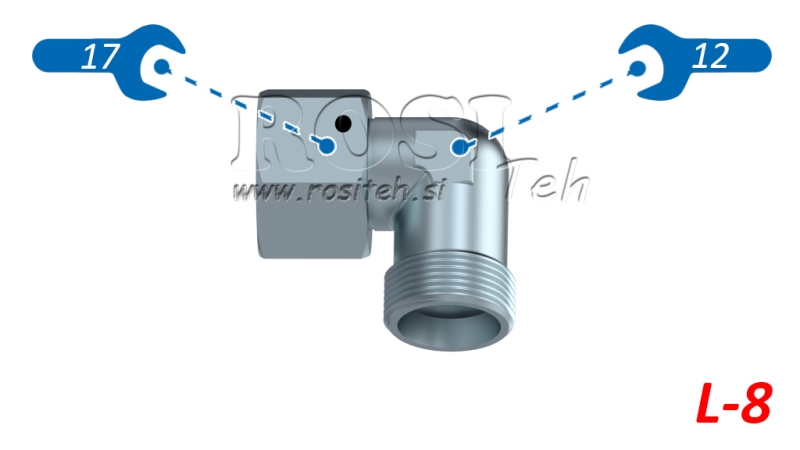 HIDRAVLIČNO KOLENO 90° L-8 Z VRTLJIVO MATICO M14x1,5