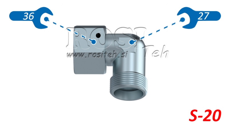 HYDRAULISK 90° VINKEL S-20 MED SVÄNGMUTTER M30X2