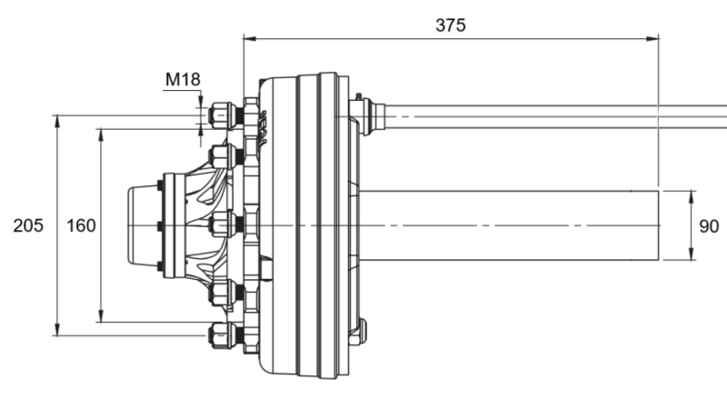 HALVAXEL MED BROMSAR - 5250 kg (6 SKRUVAR) - 290 mm