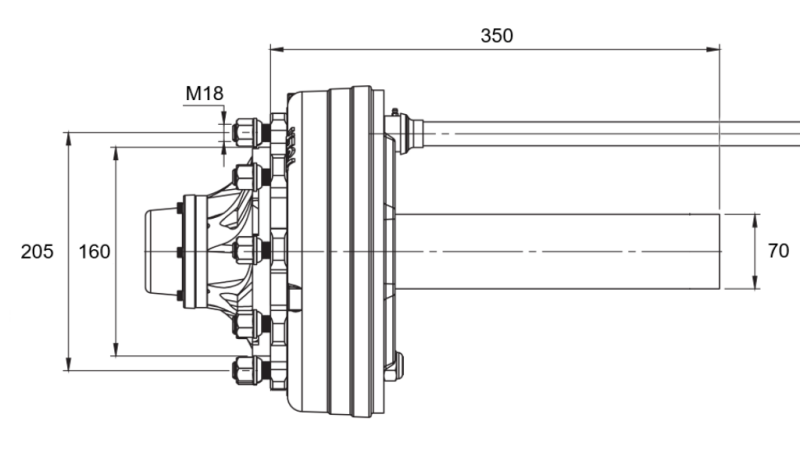 HALVAXEL MED BROMSAR - 3600 kg (6 SKRUVAR) - 350 mm
