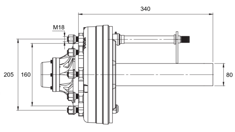 HALVAXEL MED BROMSAR - 4400 kg (6 SKRUVAR) - 340 mm